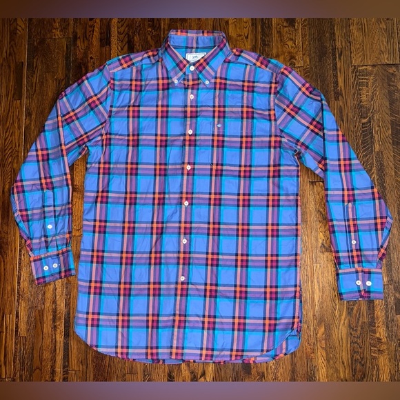 SOUTHERN TIDE Plaid Button Down 100% Cotton LS Shirt in Blue/Pink/Orange Size M - Picture 1 of 7